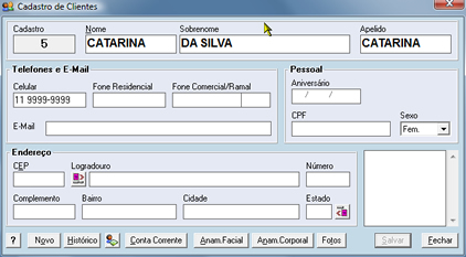 Janela de cadastro de Clientes